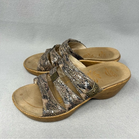 Abeo Darcy Sz 7 Dress Sandal Wedge Platform Slide Adjustabl Snake Print Leather - Picture 1 of 12